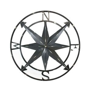 20 Inch Distressed Metal Compass Rose Nautical Wall Decor Indoor Outdoor, Black